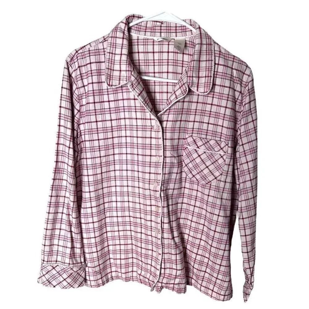 Eddie Bauer Pink Plaid Button Up Sleep Top - Size Petite L